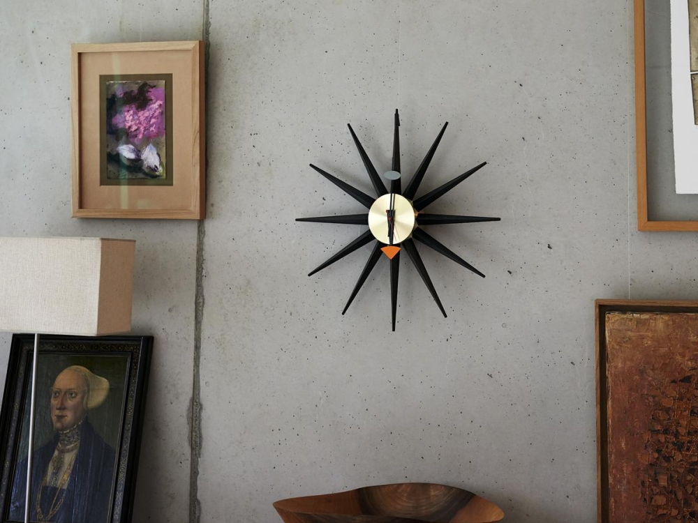 Sunburst Clock black/brass