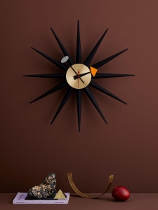 Sunburst Clock black/brass