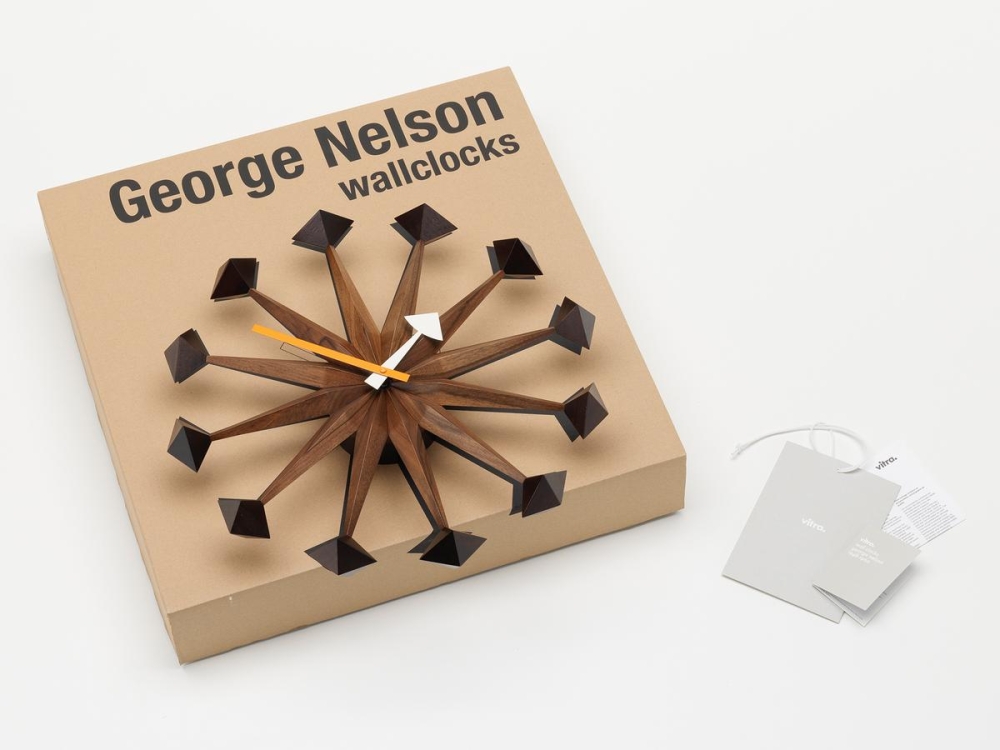 Polygon Clock, walnut / dark