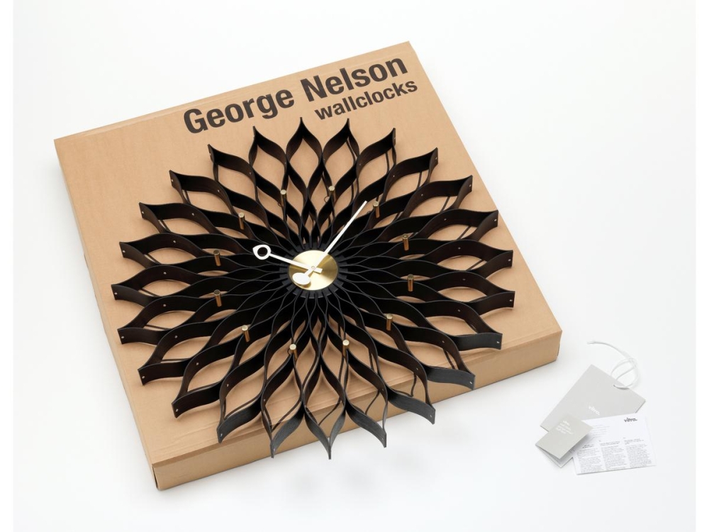 Sunflower Clock black/brass