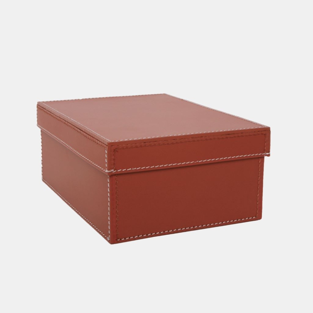 STORAGE BOX W/LID SML COGNAC/WH