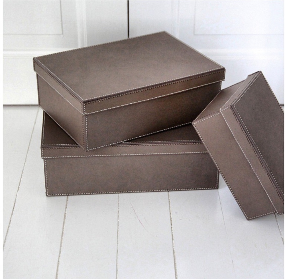 STORAGE BOX W/LID MED BROWN/WH