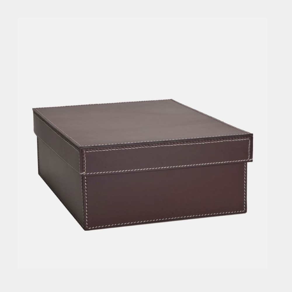 STORAGE BOX W/LID MED BROWN/WH