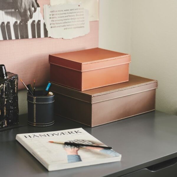 STORAGE BOX W/LID MED COGNAC/WH