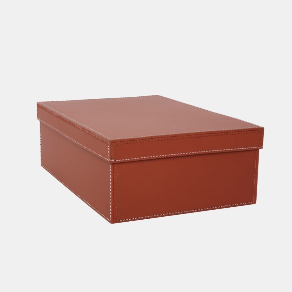 STORAGE BOX W/LID MED COGNAC/WH