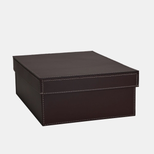 STORAGE BOX W/LID MED CHOCO/WH