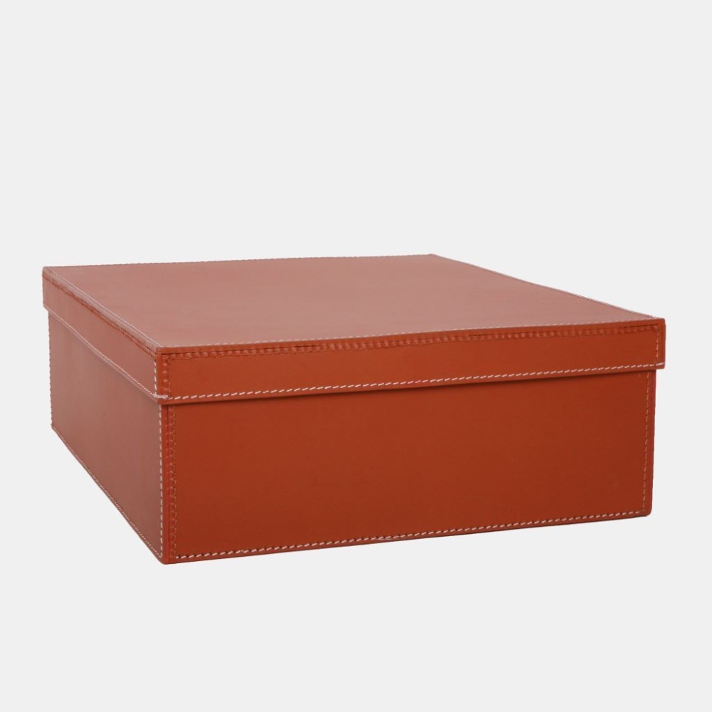 STORAGE BOX W/LID LRG COGNAC/WH