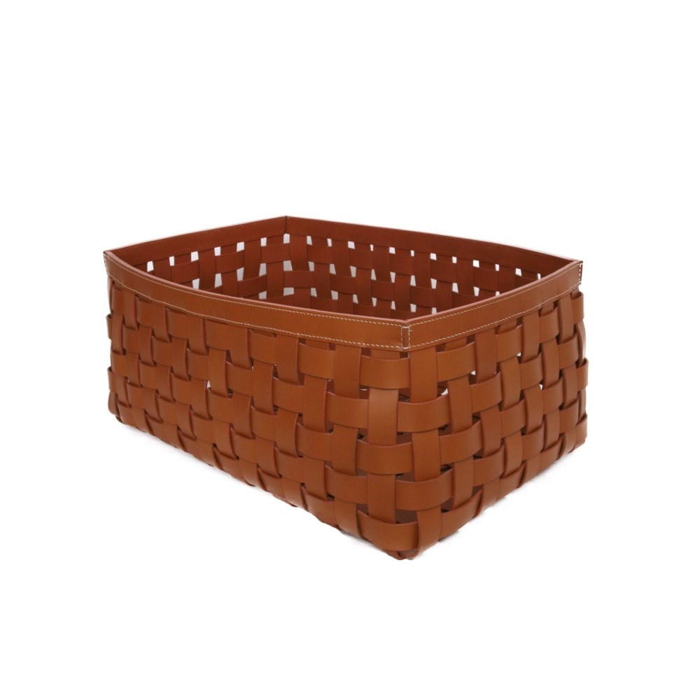 BRAIDED BASKET BIG COGNAC/WH. ST.