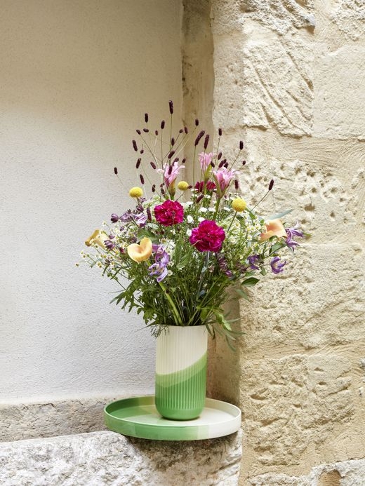 Herringbone Vase, ribbed green